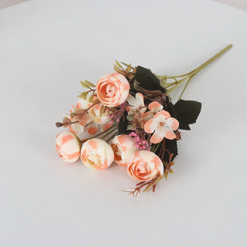 Peach artificial mixed rose flower bouquet