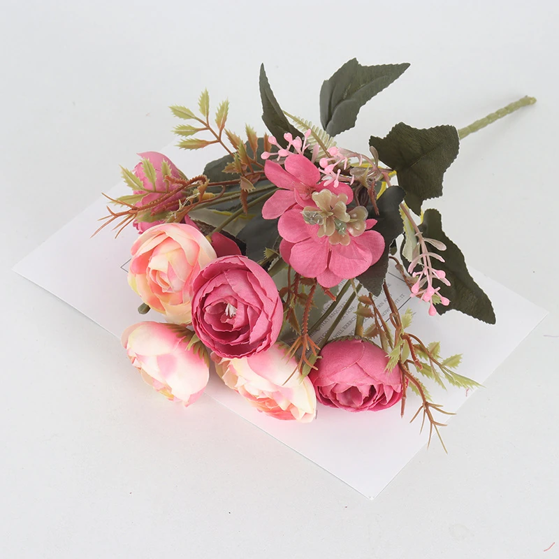 Pink artificial mixed rose flower bouquet