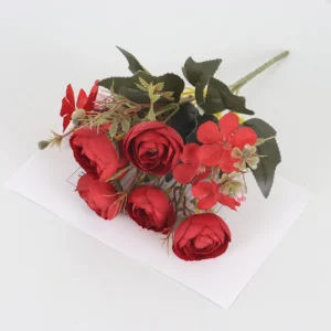 Alternate view of red artificial mixed rose flower bouquet
