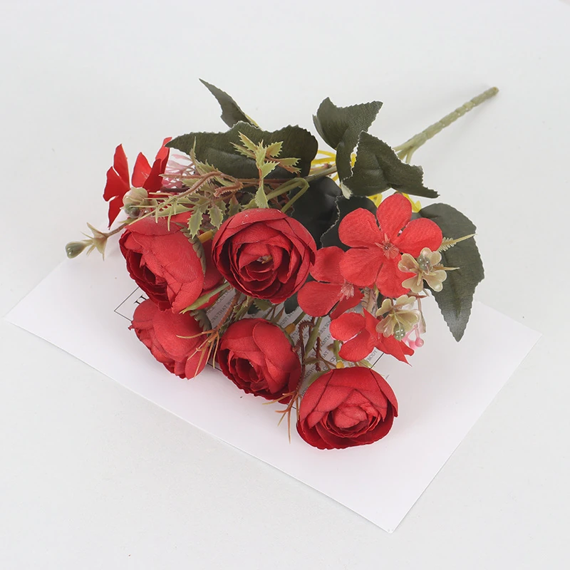 Alternate view of red artificial mixed rose flower bouquet
