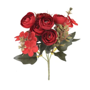 Red artificial mixed rose flower bouquet