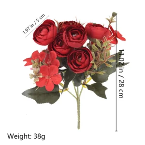 Alternate view of red size 28cm artificial mixed rose flower bouquet