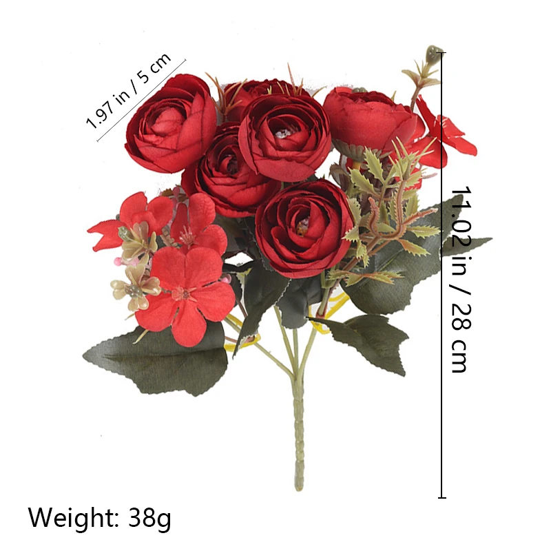 Alternate view of red size 28cm artificial mixed rose flower bouquet