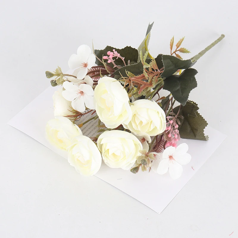 White artificial mixed rose flower bouquet