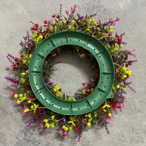 Back view of artificial mixed wildflower wreath collection