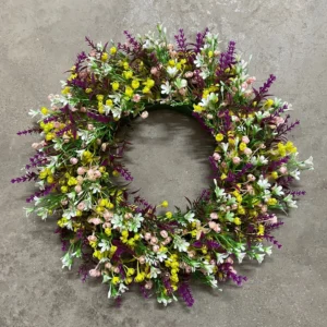 Pastel artificial mixed wildflower wreath collection