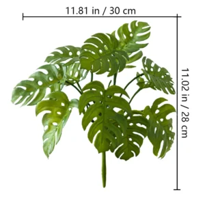 Size diagram for artificial monstera leaf bush
