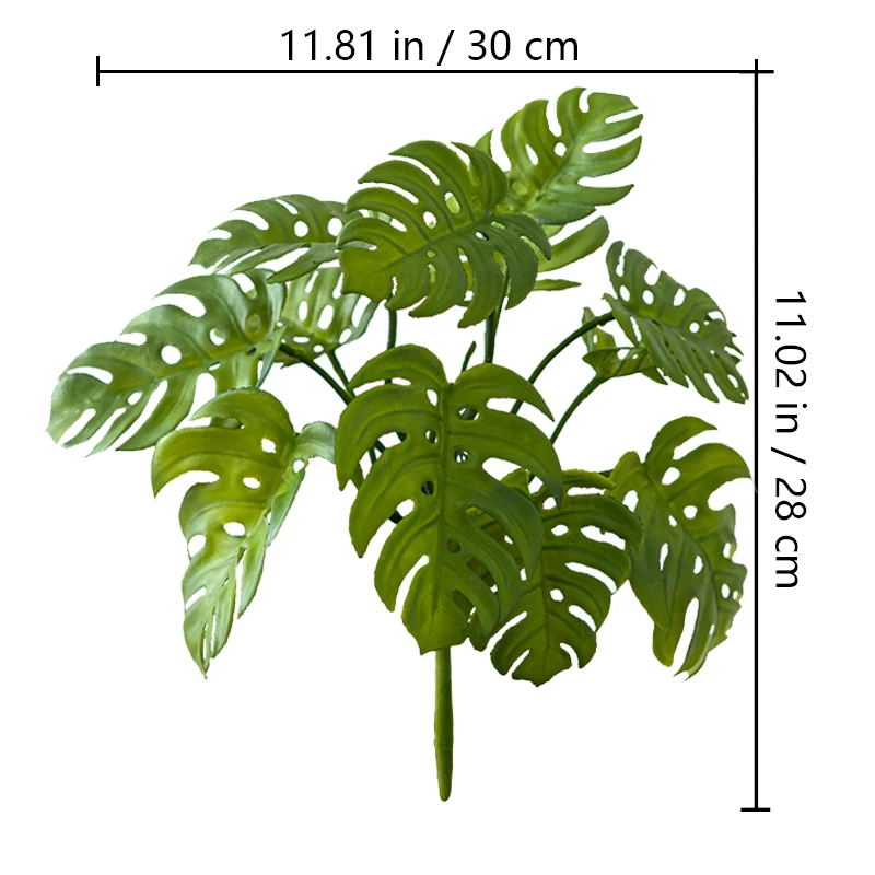 Size diagram for artificial monstera leaf bush