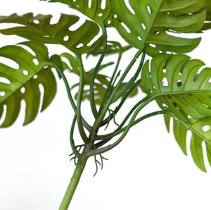Close-up of artificial monstera leaf bush