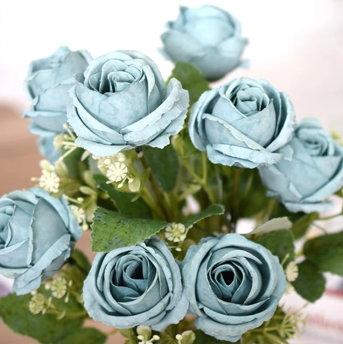 Close-up of blue artificial Nine-Head Rose Bouquet