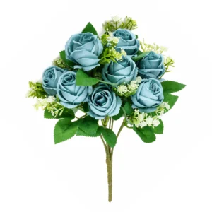 Blue artificial Nine-Head Rose Bouquet, 34 cm