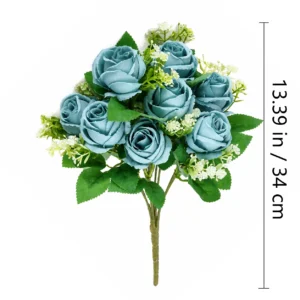 Specification diagram for blue artificial Nine-Head Rose Bouquet