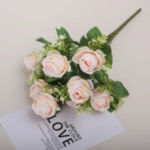 Blush Pink artificial Nine-Head Rose Bouquet, 34 cm