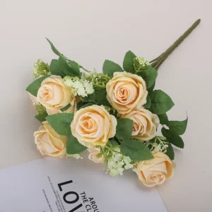 Champagne artificial Nine-Head Rose Bouquet, 34 cm