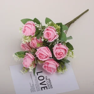 Pink artificial Nine-Head Rose Bouquet, 34 cm