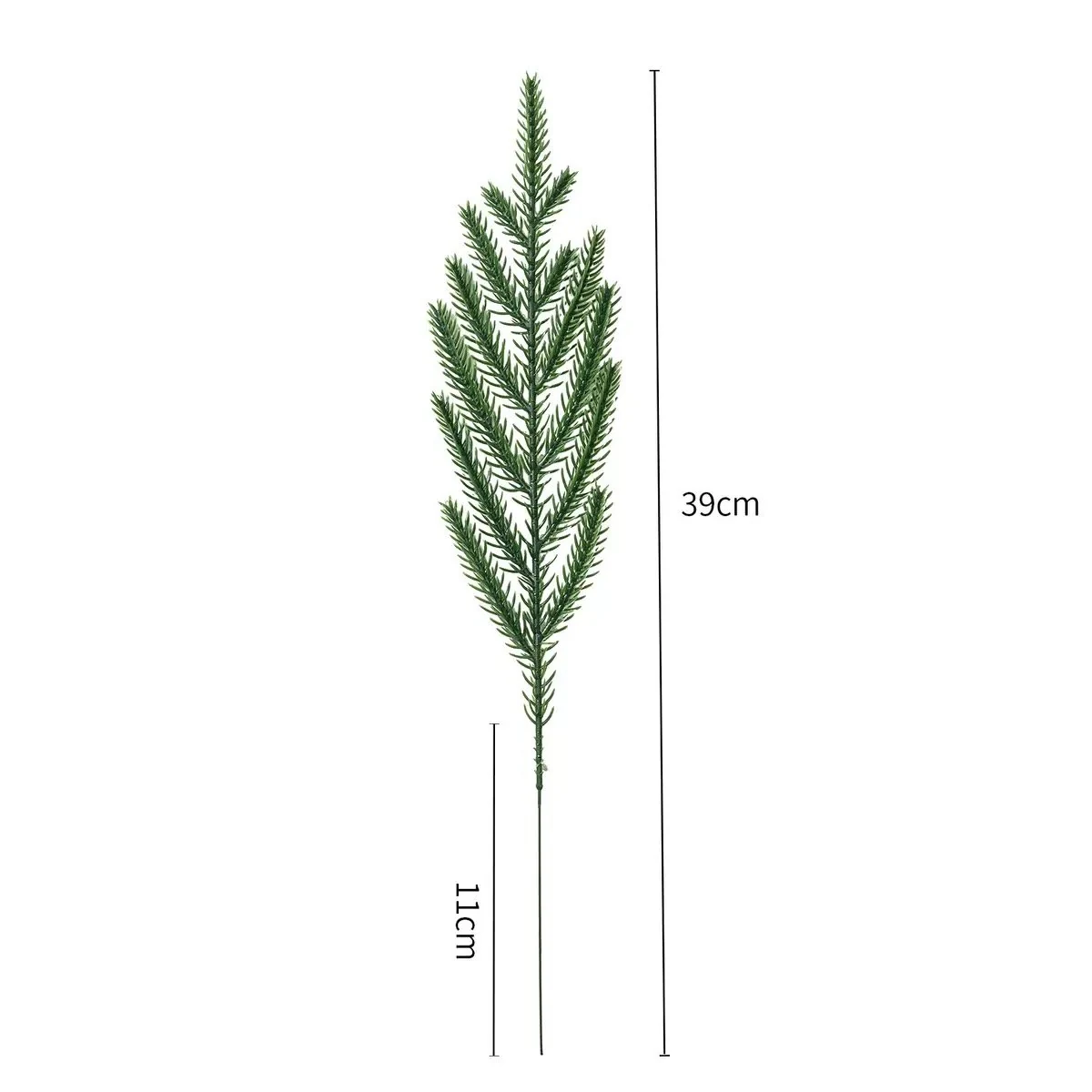 Size diagram for 39 cm artificial Norfolk pine spray with 11 cm insertion stem