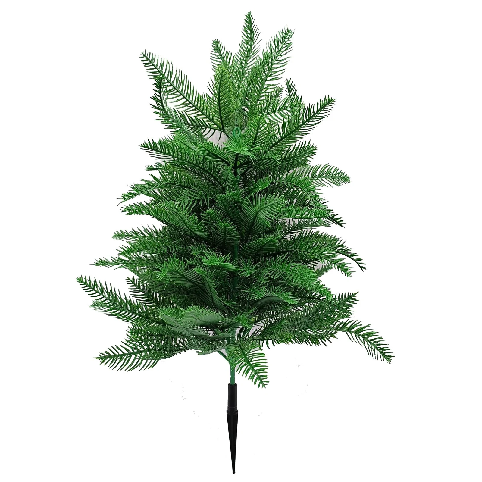 Front view of artificial Norfolk pine with attached ground stake