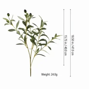 Size diagram for large 47 cm artificial olive branch weighing 24 grams