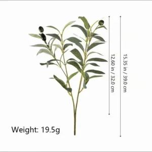 Size diagram for small 39 cm artificial olive branch weighing 19.5 grams