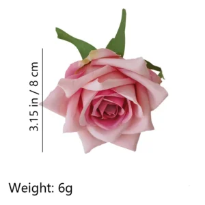 Specification diagram for pink artificial Open Rose Flower Head