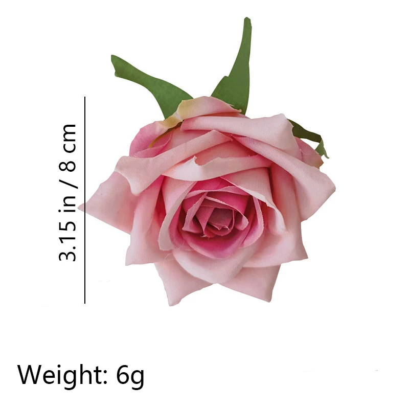Specification diagram for pink artificial Open Rose Flower Head