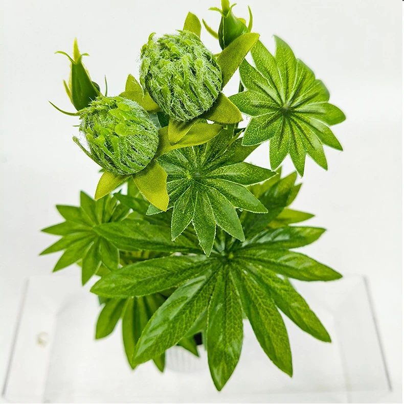 Close-up of artificial Palmate Leaf Stem with Green Pods