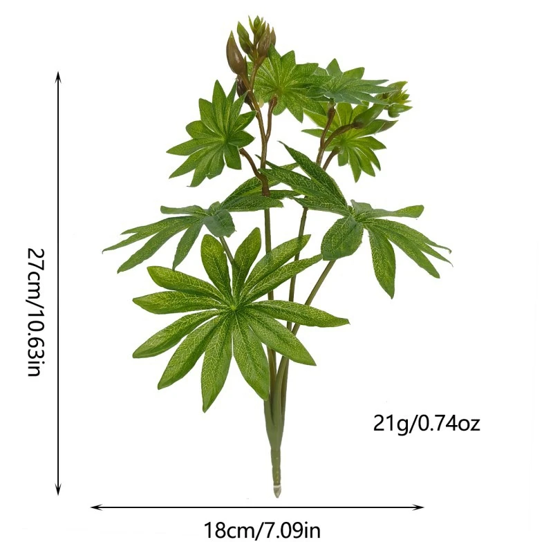 Specification diagram for small green pod artificial Palmate Leaf Stem with Green Pods