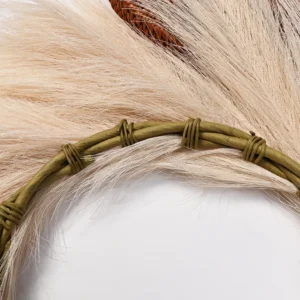 Back detail of the woven base on artificial pampas grass wreath