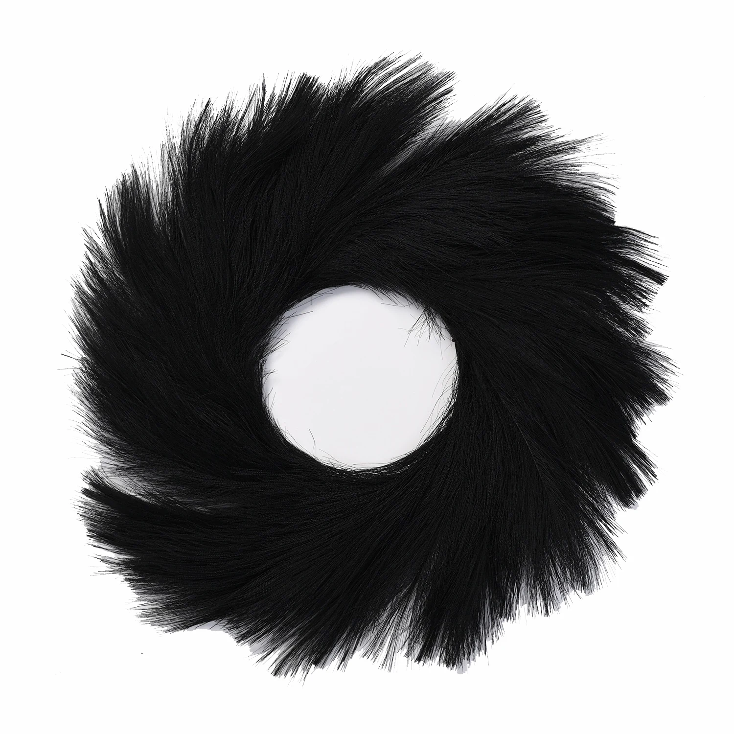 Black artificial pampas grass wreath on a white background