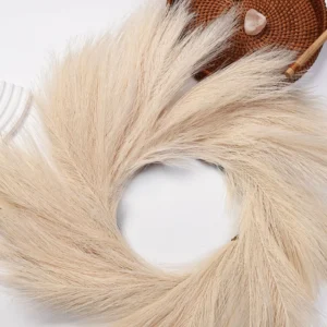 Close-up of ivory artificial pampas grass wreath