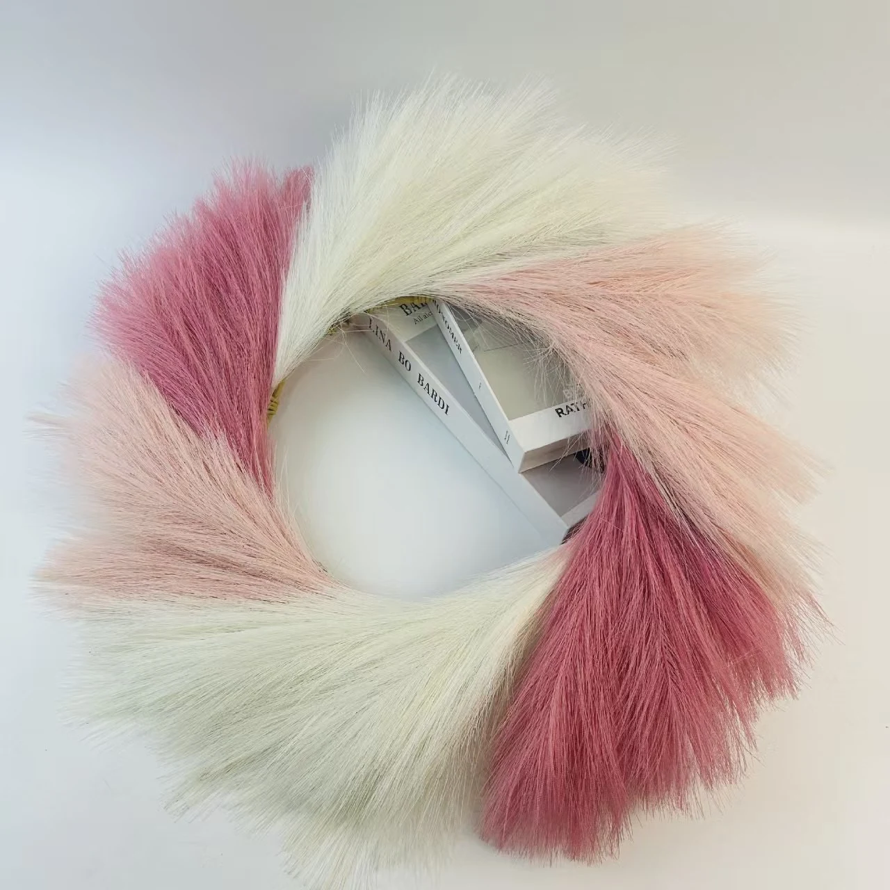 Multicolor artificial pampas grass wreath in pink, ivory and peach