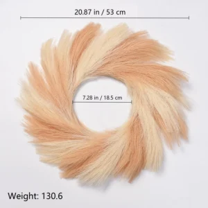 Size diagram for 53 cm peach artificial pampas grass wreath