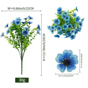 Blue artificial pansy flower bush, 35 cm