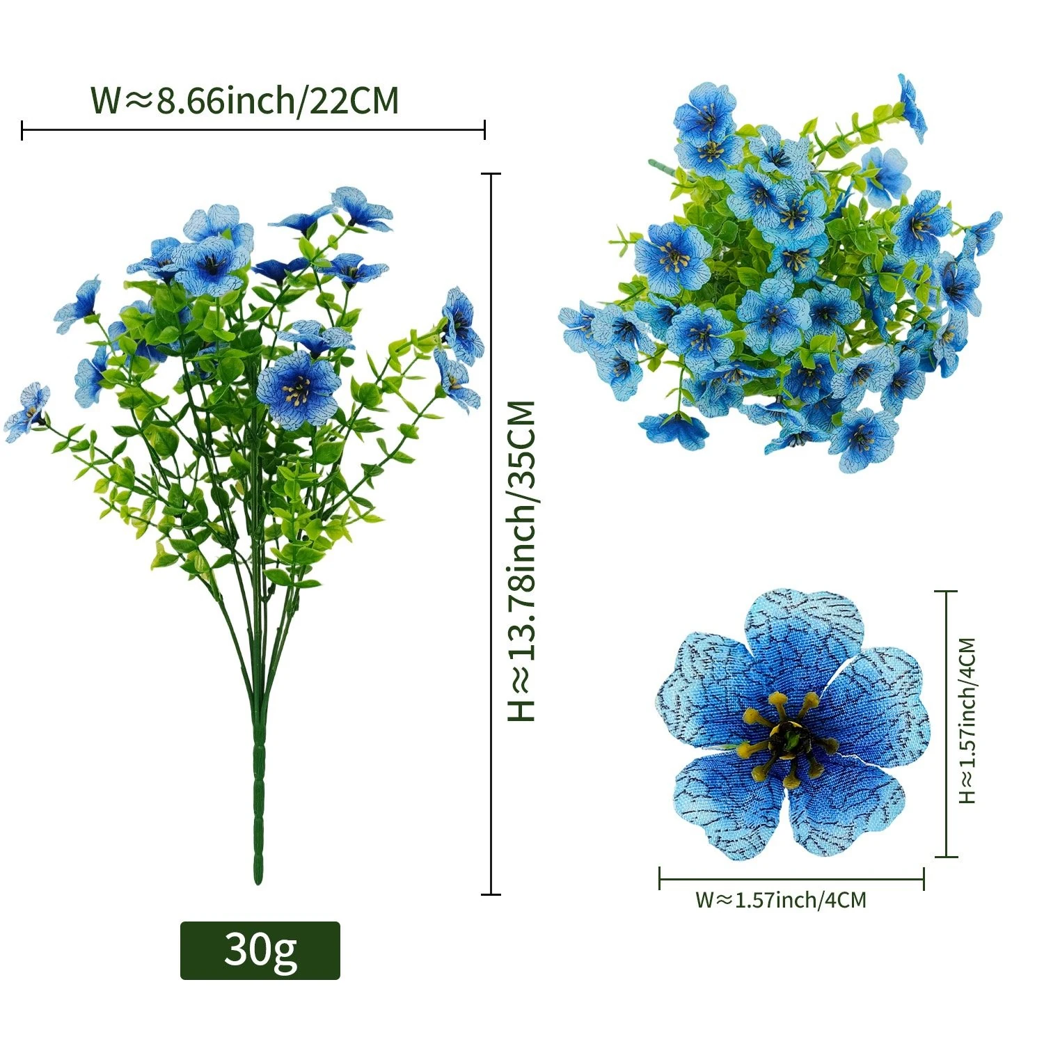 Blue artificial pansy flower bush, 35 cm