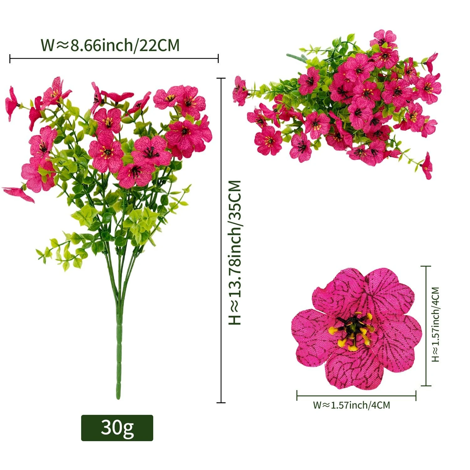 Hot pink artificial pansy flower bush, 35 cm