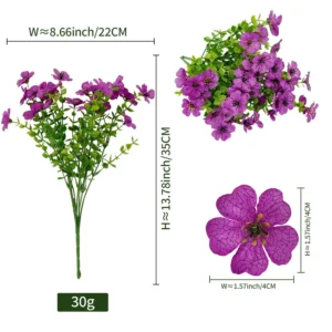 Magenta artificial pansy flower bush, 35 cm