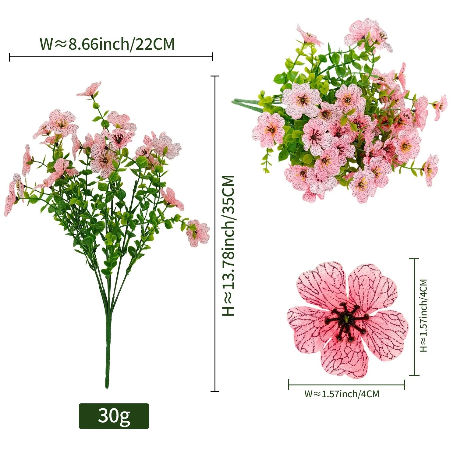 Pink artificial pansy flower bush, 35 cm