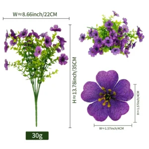 Purple artificial pansy flower bush, 35 cm