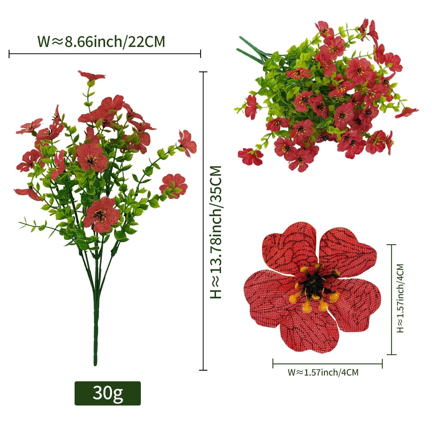 Red artificial pansy flower bush, 35 cm