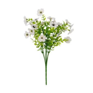 White artificial pansy flower bush, 35 cm