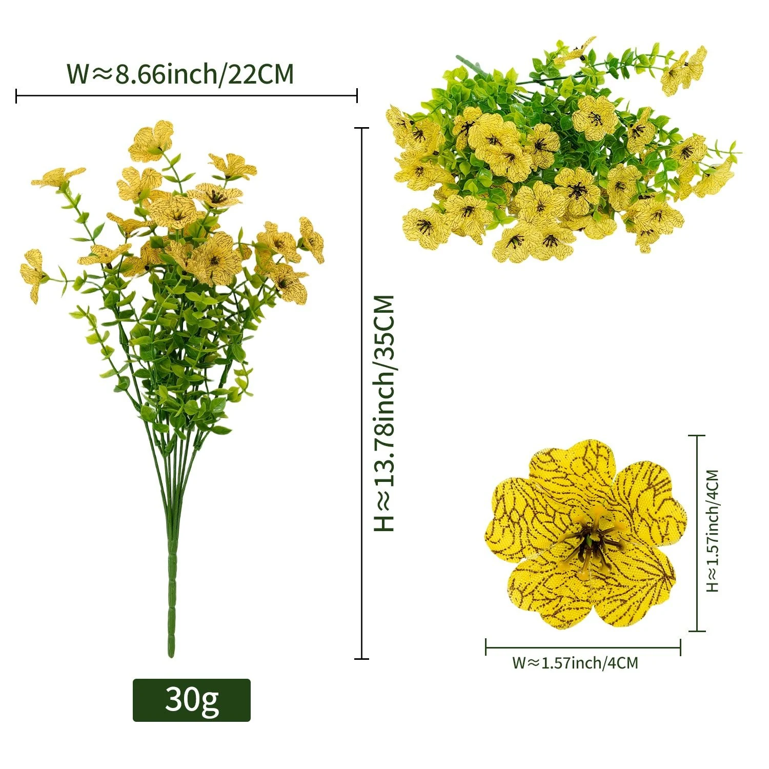 Yellow artificial pansy flower bush, 35 cm