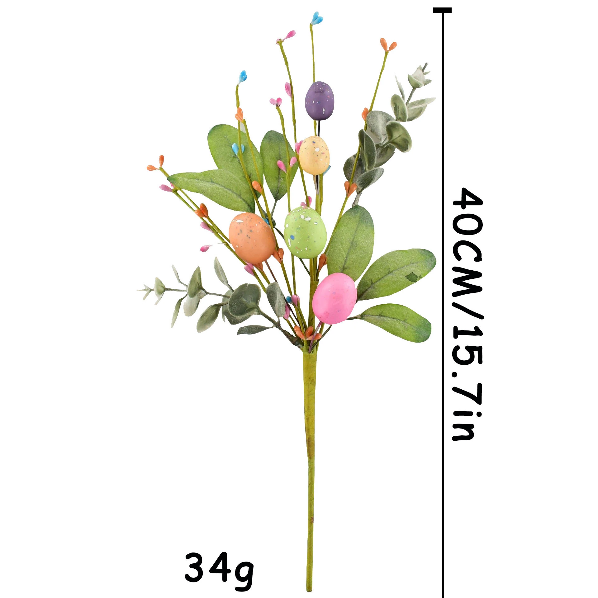 Size diagram for artificial pastel easter egg berry pick, 40 cm