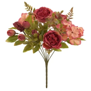 Autumn Red artificial Peony and Hydrangea Mixed Flower Bouquet, 29 cm