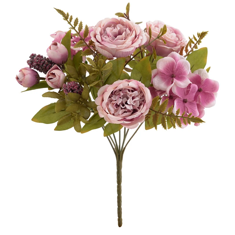 Champagne artificial Peony and Hydrangea Mixed Flower Bouquet, 29 cm