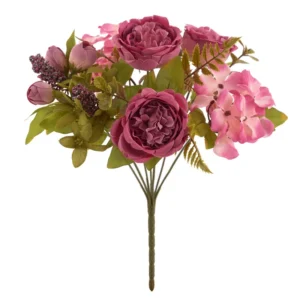 Deep Pink artificial Peony and Hydrangea Mixed Flower Bouquet, 29 cm