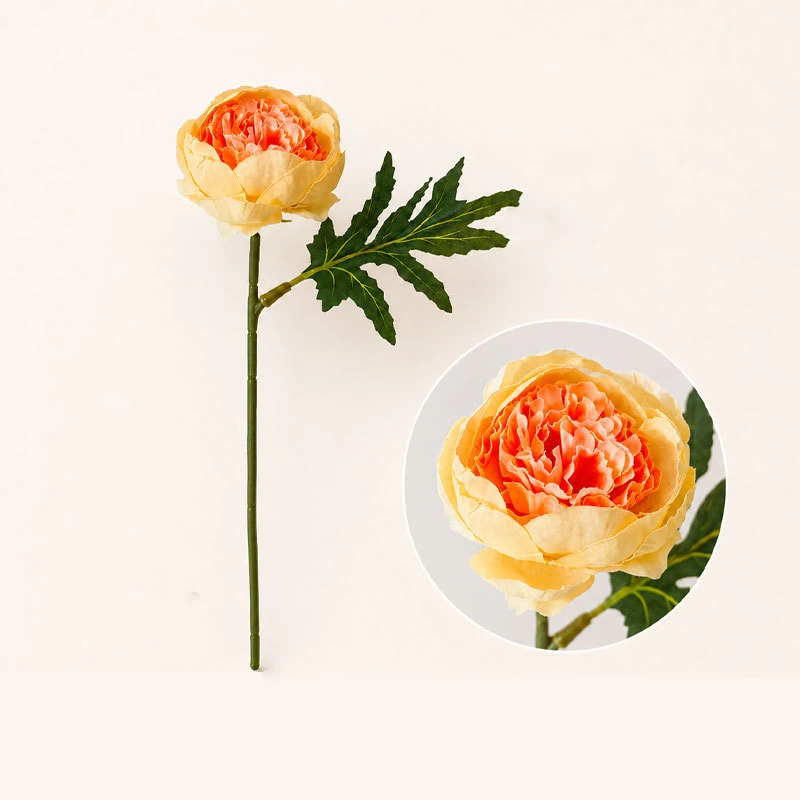 Orange artificial Peony Flower Stem, 29 cm