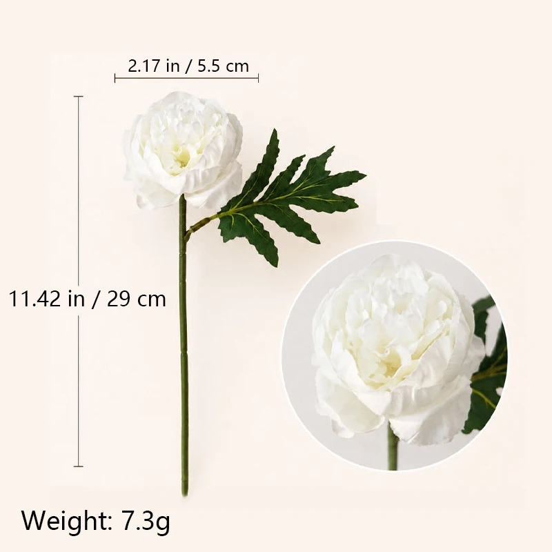 White artificial Peony Flower Stem, 29 cm