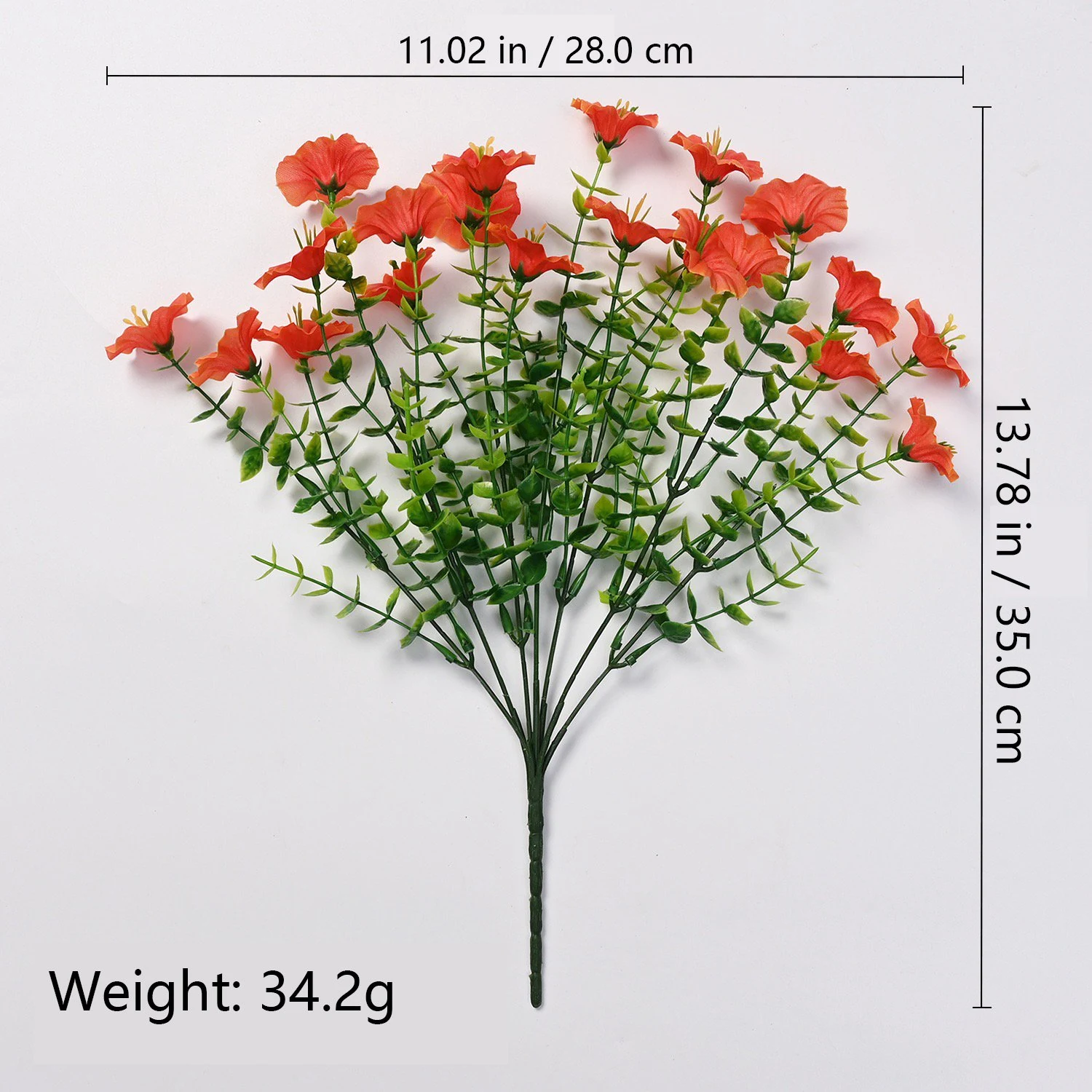 Size diagram for 35 cm orange artificial petunia flower bush