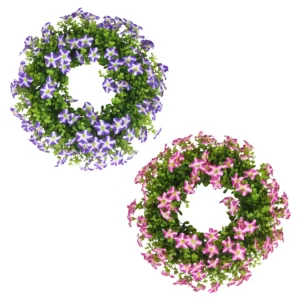 Purple and pink artificial petunia flower wreath color options