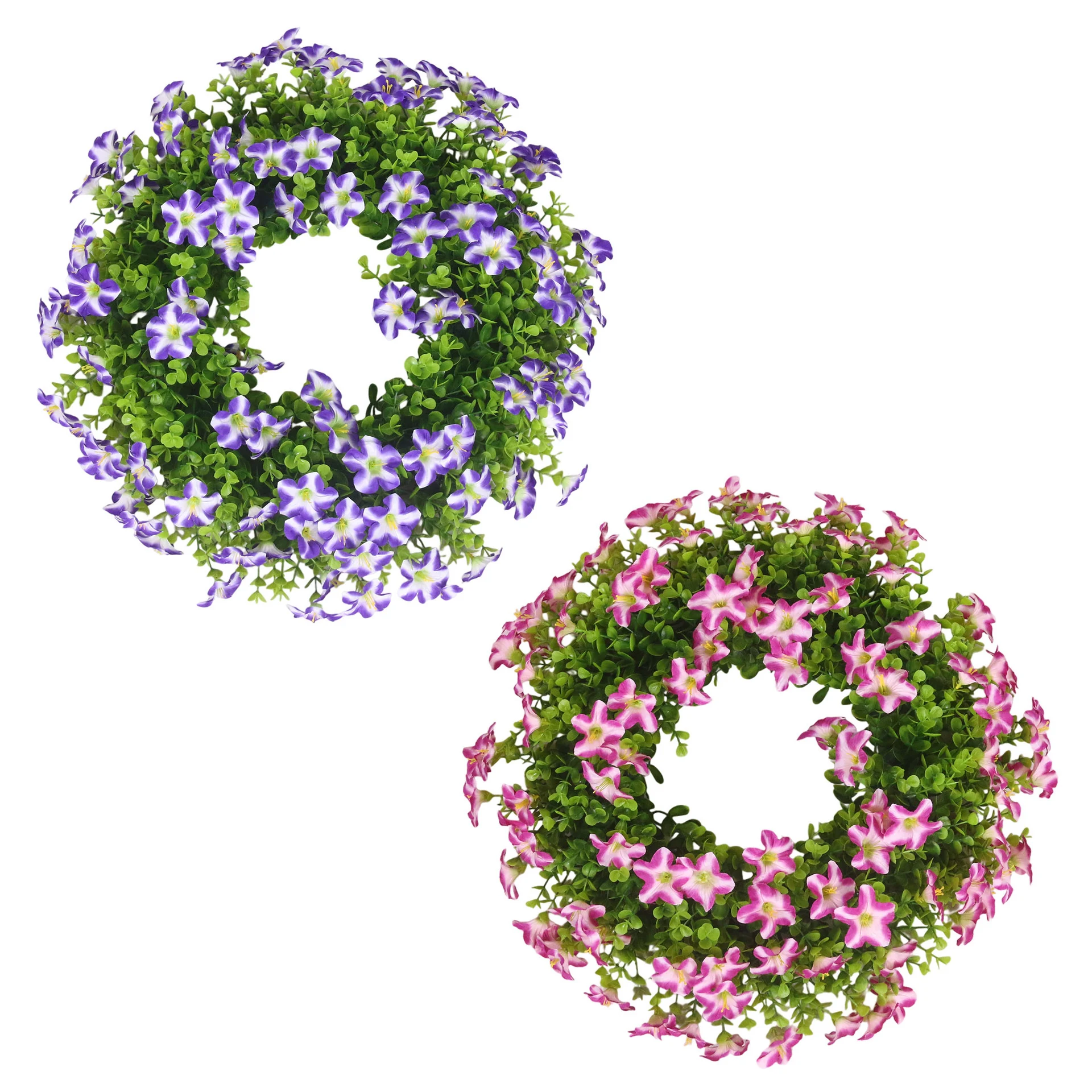 Purple and pink artificial petunia flower wreath color options